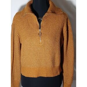 Jessica Simpson Sweater Womens Small Mustard Half Zip Mock Neck Chunky Knit